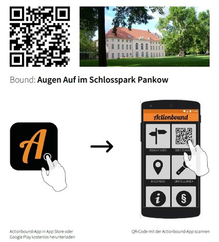 QR Code und Anleitung für Augen Auf im Schlosspark Pankow