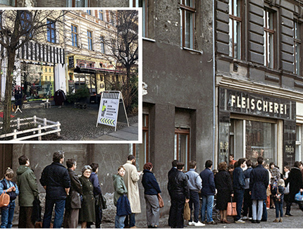 Warteschlange vor der Fleischerei Duff in der Oderberger Straße